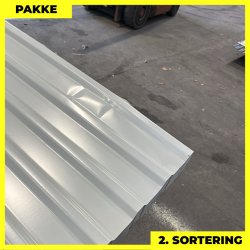 Trapez MTP 21 m/ dug - 2. sortering - 22 stk. af 5590 mm - Lysegr - 127,2 m&sup2;