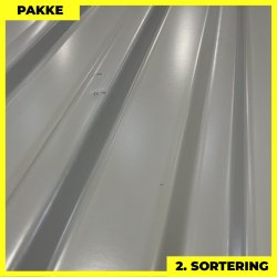 Trapez MTP 21 m/ dug - 2. sortering - 22 stk. af 5590 mm - Lysegr - 127,2 m&sup2;