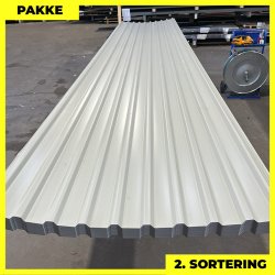 Trapez MTP 21 m/ dug - 2. sortering - 22 stk. af 5590 mm - Lysegr - 127,2 m&sup2;