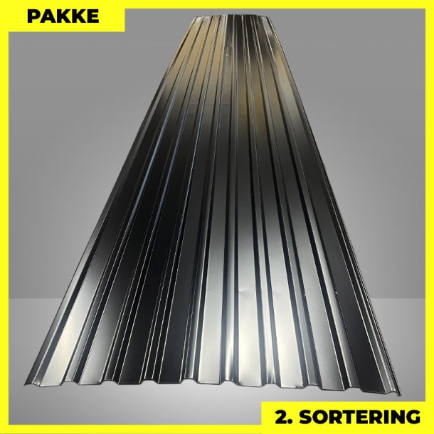 Trapezplade MTP 21 - 2. sortering - 7 stk. af 5750-6250 mm - Sort - 43,2 m