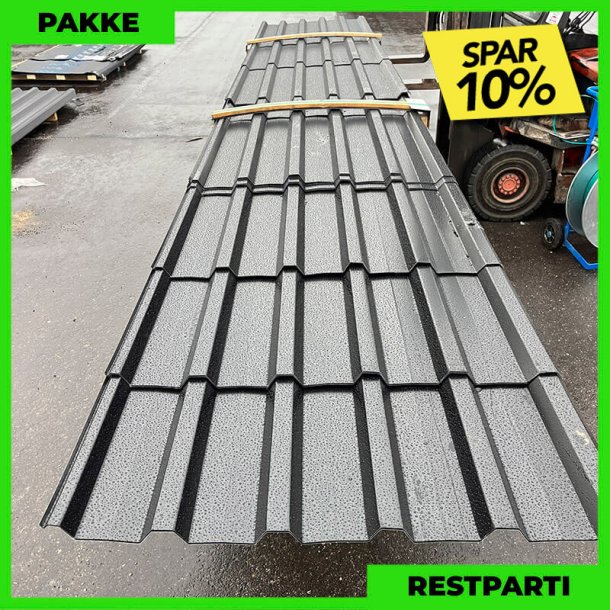 Trapez MTP 35 m/ dug - Restparti - 17 stk. af 1400-6300 mm - Sort - 72,2 m