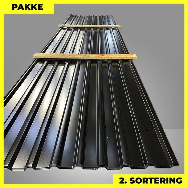 Trapezplade MTP 21 m/ dug - 2. sortering - 5 stk. af 4750 mm - Sort - 24,5 m�