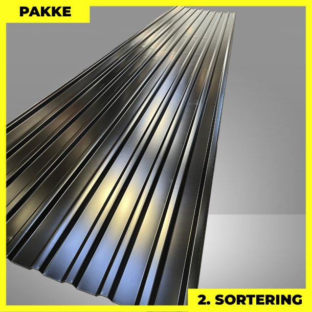 Trapezplade MTP 21 m/ dug - 2. sortering - 10 stk. af 5250 mm - Sort - 54,3 m�