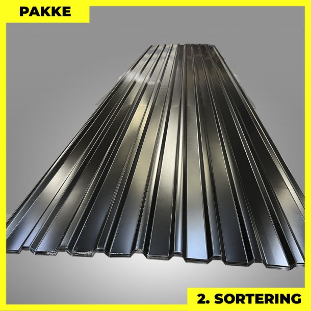 Trapezplade MTP 21 - 2. sortering - 9 stk. af 5000 mm - Sort - 46,5 m�
