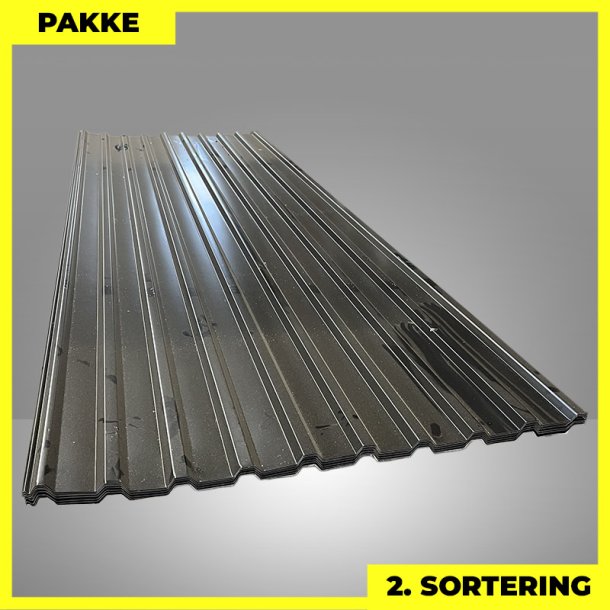 Trapezplade MTP 21 m/ dug - 2. sortering - 11 stk. af 3500 mm - Sort - 39,8 m�