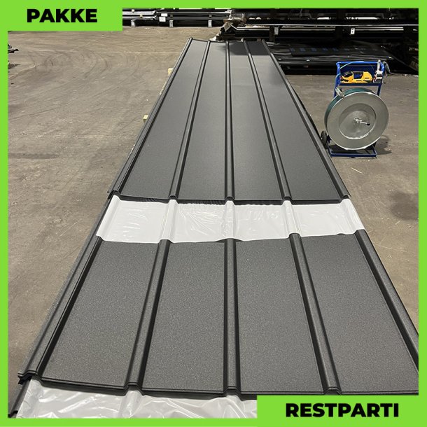 Pandeplade MTP 20/220 - Restparti - 19 stk. af 5100-6200 mm - Sort - 123,2 m