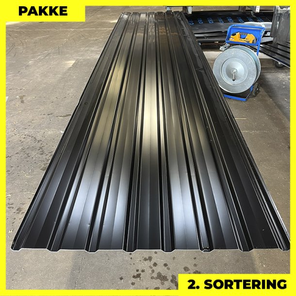 Trapezplade MVP 20/100 - 2. sortering - 13 stk. af 800-4300 mm - Sort - 42,35m