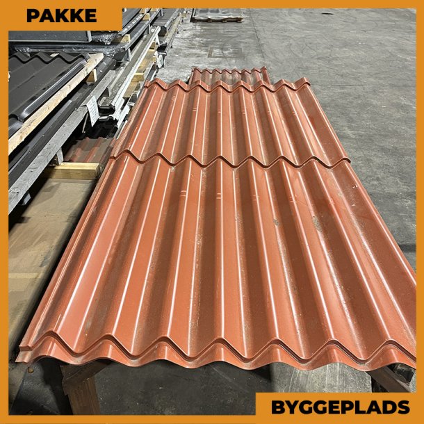 Sinus 35 m/ markering - Byggepladsplader - 10 stk. af 2300 mm - Teglrd - 23 m