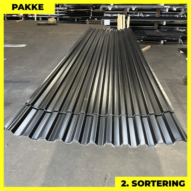 Trapez MTP 20 m/ dug - 2. sortering - 5 stk. af 4000-4500 mm - Sort - 22 m