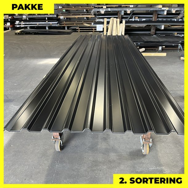 Trapezplade MTP 21 - 2. sortering - 11 stk. af 3000-3750 mm - Sort - 38,8 m