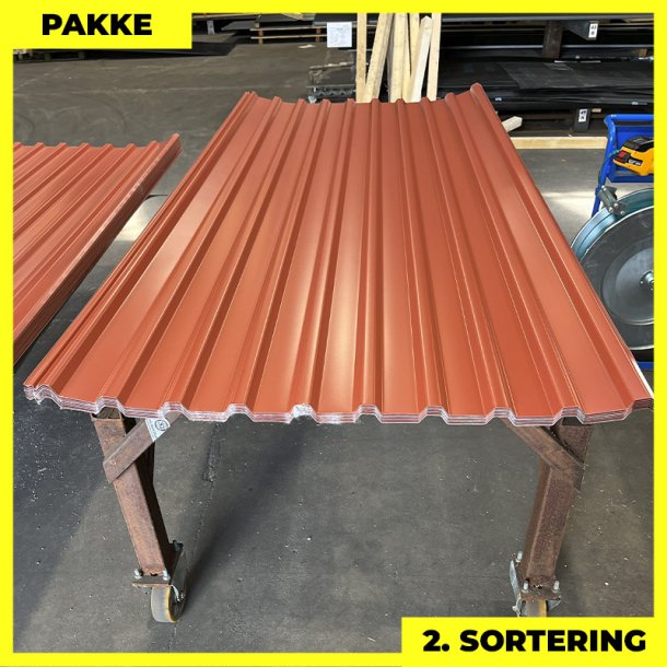 Trapezplade MTP 21 m/ dug - 2. sortering - 7 stk. af 2500 mm - Teglrd - 18,1 m