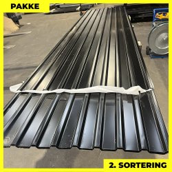 Trapezplade MTP 21 - 2. sortering - 8 stk. af 4350-4895 mm - Sort - 39,4 m&sup2;
