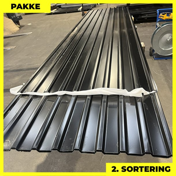 Trapezplade MTP 21 - 2. sortering - 8 stk. af 4350-4895 mm - Sort - 39,4 m