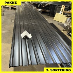 Trapezplade MTP 21 - 2. sortering - 6 stk. af 4750-5250 mm - Sort - 32 m