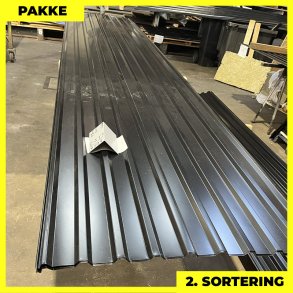 Trapezplade MTP 21 - 2. sortering - 6 stk. af 4750-5250 mm - Sort - 32 m²