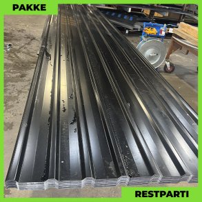 Trapezplade MTP 20/100 m/ dug - Restparti - 25 stk. af 5750 mm - 0,5 mm - Sort - 154,5 m²