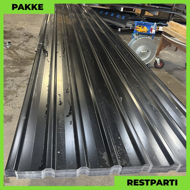 Trapezplade MTP 20/100 m/ dug - Restparti - 25 stk. af 5750 mm - 0,5 mm - Sort - 154,5 m