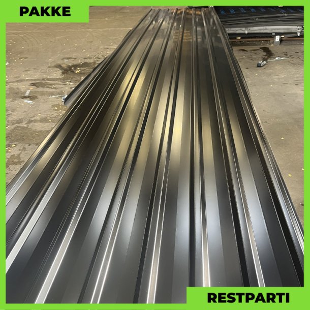 Trapezplade MTP 20/100 m/ dug - Restparti - 9 stk. af 6000 mm - 0,5 mm - Sort - 58 m