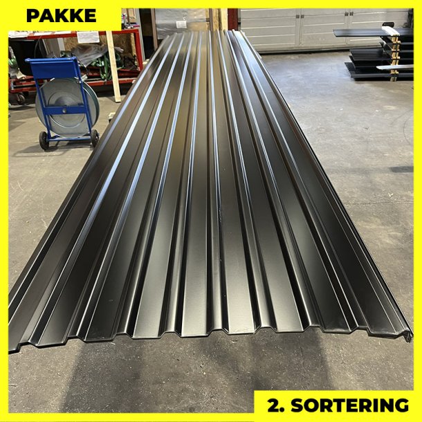 Trapezplade MTP 21 - 2. sortering - 12 stk. af 5750 mm - Sort - 71,4 m