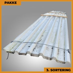 Trapezplade MTP 35 m/ dug - 3. sortering - 11 stk. af 7630 mm - Lysegr� - 83,9 m&sup2;