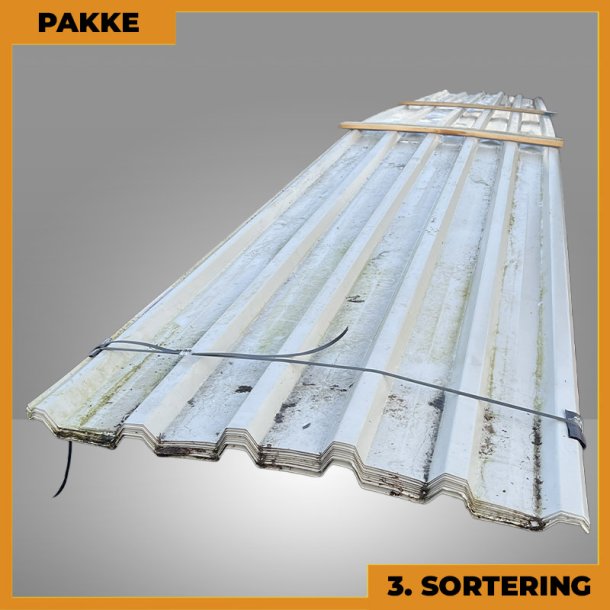 Trapezplade MTP 35 m/ dug - 3. sortering - 11 stk. af 7630 mm - Lysegr� - 83,9 m&sup2;