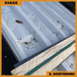 Trapezplade MTP 35 m/ dug - 3. sortering - 11 stk. af 7630 mm - Lysegr� - 83,9 m&sup2;