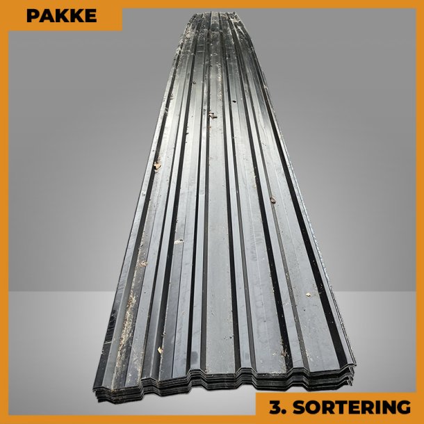 Trapezplade MTP 35 m/ dug - 3. sortering - 19 stk. af 11360 mm - Sort - 215,8 m