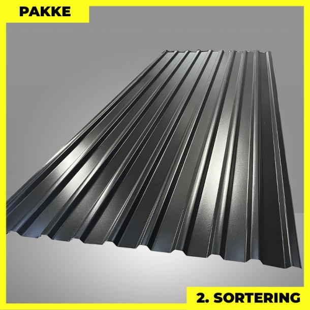 Trapezplade MTP 21 - 2. sortering - 4 stk. af 3000 mm - Sort - 12,4 m&sup2;