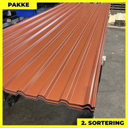 Trapezplade MTP 21 m/ dug - 2. sortering - 10 stk. af 3000 mm - Teglr�d - 31 m�