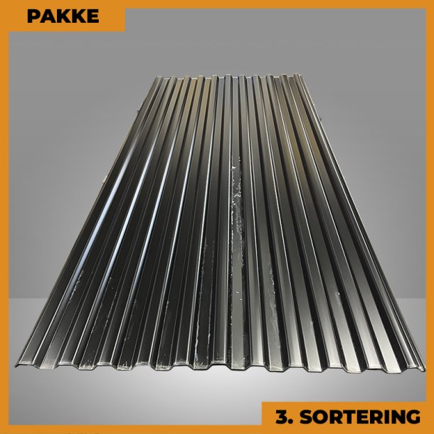 Trapezplade MTP 20 - 3. sortering - 7 stk. af 2500 mm - Sort - 17,5 m�