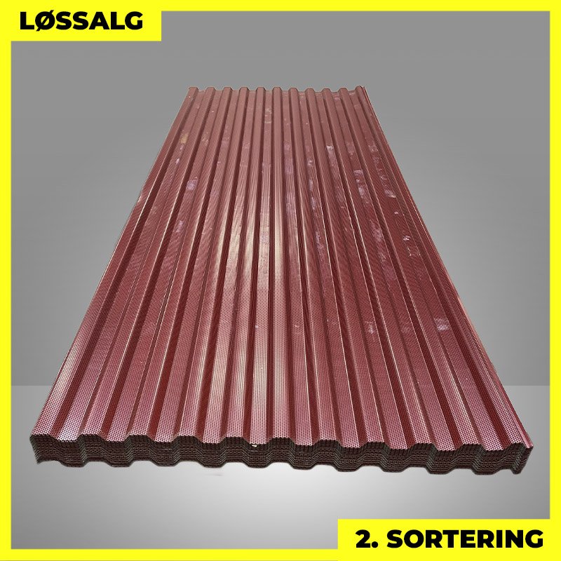 Trapezplade MTP 20 - Perforeret - 2. sortering - 3000 mm - Mørkerød ...