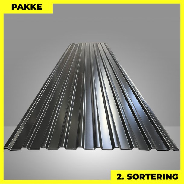 Trapezplade MTP 21 - 2. sortering - 5 stk. af 3500-5500 mm - Sort - 24,3 m�