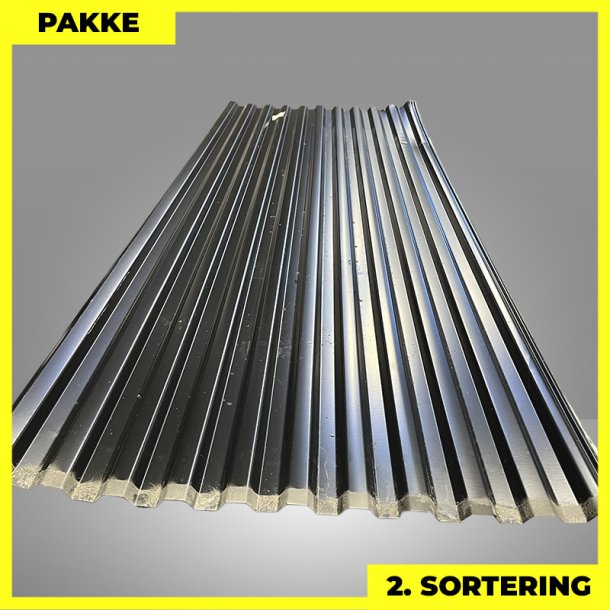 Trapezplade MTP 20 m/ dug - 2. sortering - 8 stk. af 3000 mm - Sort - 24 m�