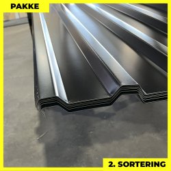 Trapezplade MTP 21 m/ dug - 2. sortering - 8 stk. af 5250 mm - Sort - 43,4 m�