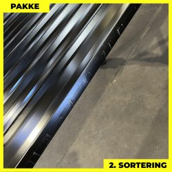 Trapezplade MTP 21 m/ dug - 2. sortering - 8 stk. af 5250 mm - Sort - 43,4 m�