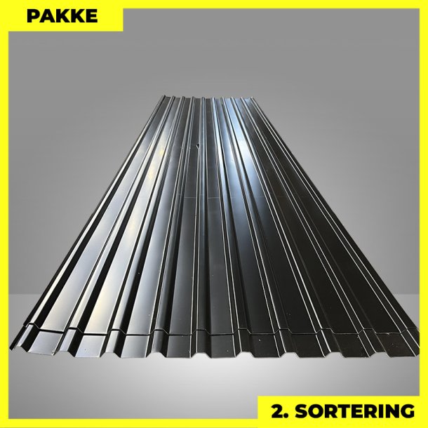 Trapezplade MTP 21 m/ dug - 2. sortering - 5 stk. af 4500 mm - Sort - 23,2 m�