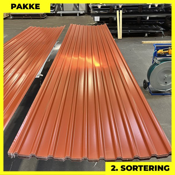 Trapezplade MTP 21 m/ dug - 2. sortering - 11 stk. af 5000 mm - Teglrd - 56,9 m