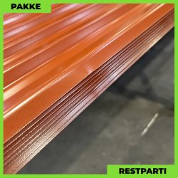 Trapezplade MTP 21 m/ dug - Restparti - 9 stk. af 5000 mm - Teglrd - 46,5 m&sup2;