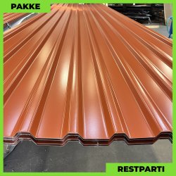 Trapezplade MTP 21 m/ dug - Restparti - 9 stk. af 5000 mm - Teglrd - 46,5 m&sup2;