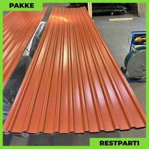 Trapezplade MTP 21 m/ dug - Restparti - 9 stk. af 5000 mm - Teglrd - 46,5 m²