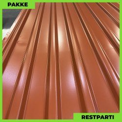 Trapezplade MTP 21 m/ dug - Restparti - 9 stk. af 5000 mm - Teglrd - 46,5 m&sup2;