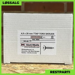 Overlapskrue - 4,8x20 mm - TTAP Torx - RAL 8004 Teglrd - 100 stk.