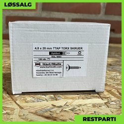 Overlapskrue - 4,8x20 mm - TTAP Torx - RAL 9005 Sort - 100 stk.