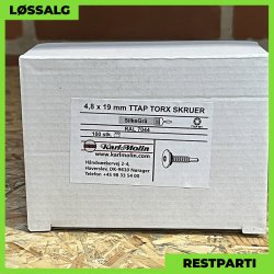 Skrue til stlse - 4,8x19 mm - TTAP Torx - RAL 7044 Lysegr - 100 stk.